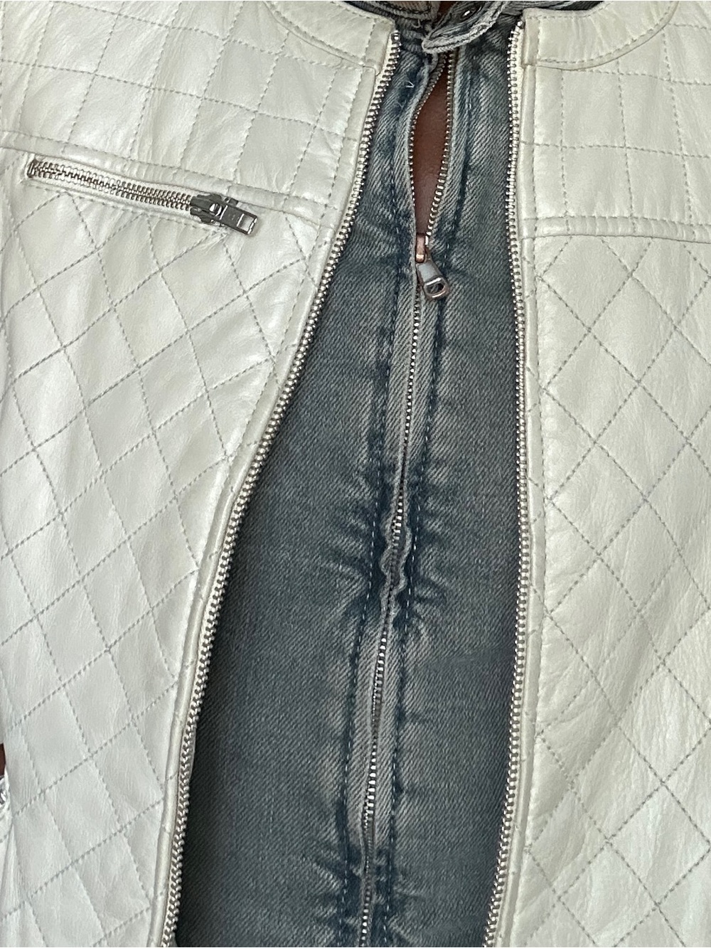 Quilted Off-White Leather Moto Jacket